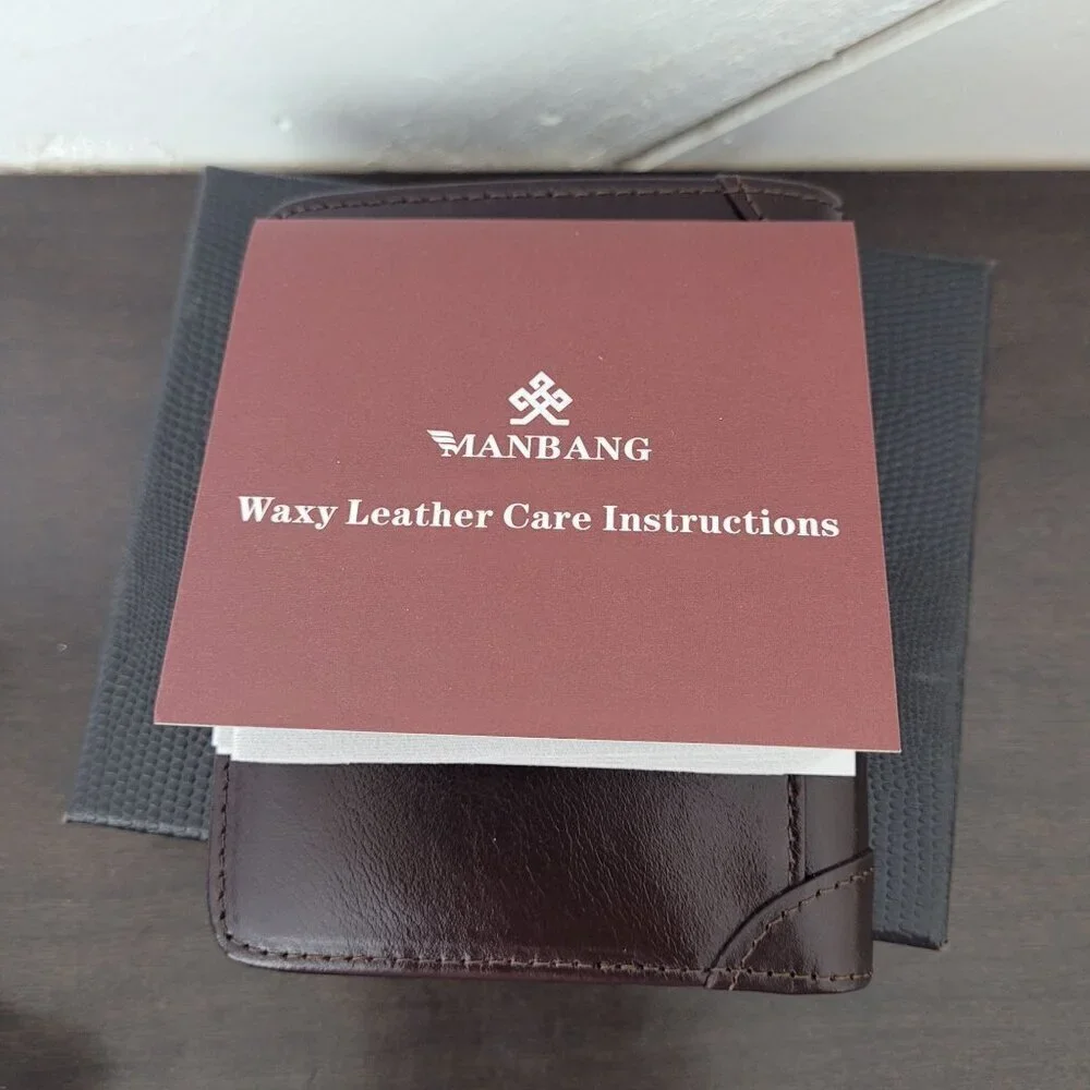 NEW MANBANG Men's Genuine Cowhide Leather Extra Capacity RFID Bifold Wallet 12CT